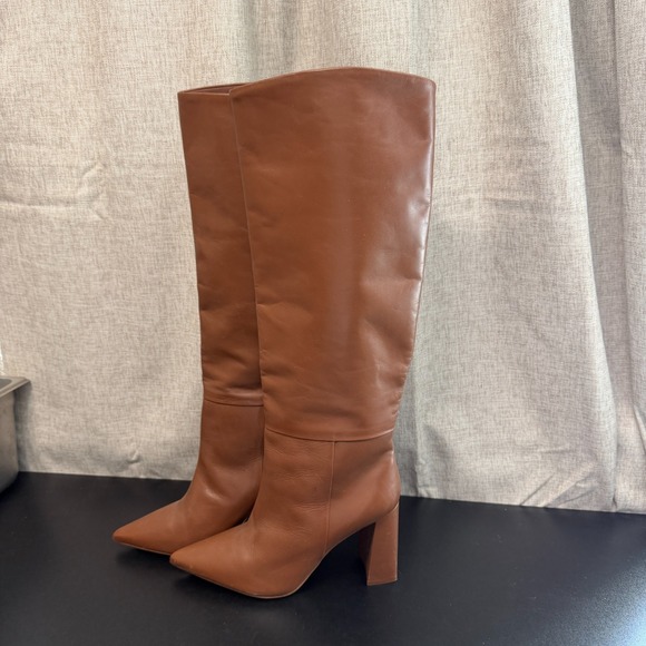 Steve Madden Handles Boots Women's 8-1/2 Brown Leather Heels Knee-High Luxury - Picture 4 of 14